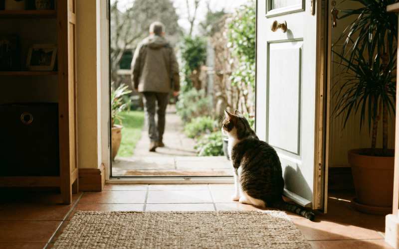 Qual o verdadeiro significado do miado na porta ao sair de casa e por que dar tchau não é a melhor opção?