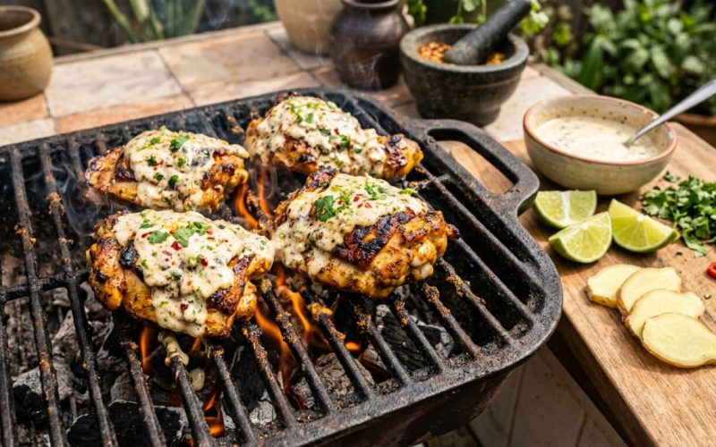Segredo dos chefs tailandeses: a marinada ideal para um frango irresistível inclui leite de coco, gengibre e limão.