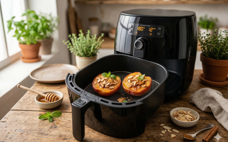 Delícias da Airfryer: Pêssego Caramelizado com Mel e Amêndoas