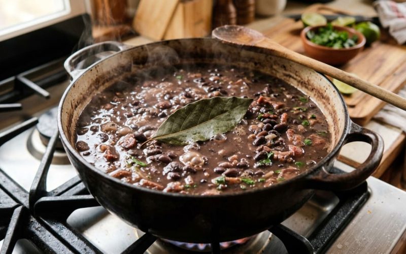 Mexicanos revelam: adicione uma folha de abacate seco para um feijão preto mais cremoso e saboroso!