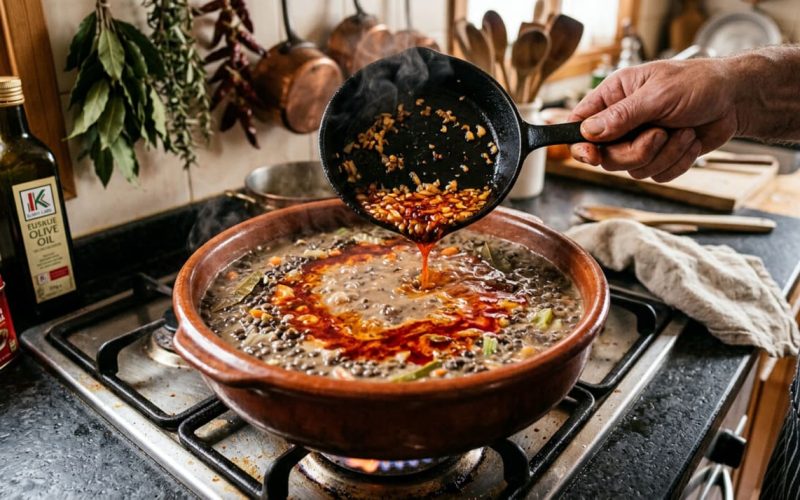 Os mestres da cozinha basca revelam o segredo das lentilhas impecáveis: azeite, alho e páprica são essenciais!