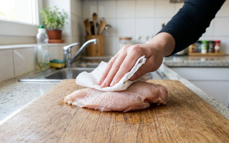 Os benefícios de secar o frango com papel toalha antes da fritura na frigideira