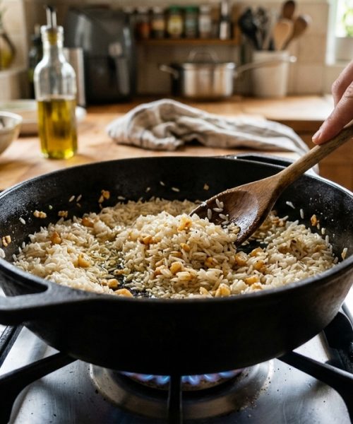 Dicas para um arroz irresistível: refogue com alho para realçar o sabor!