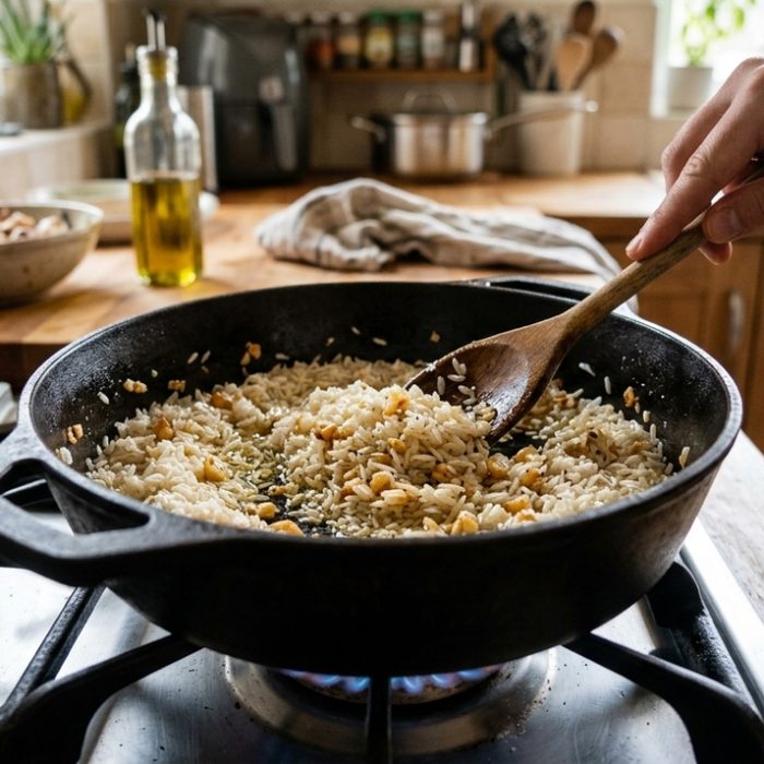 Dicas para um arroz irresistível: refogue com alho para realçar o sabor!