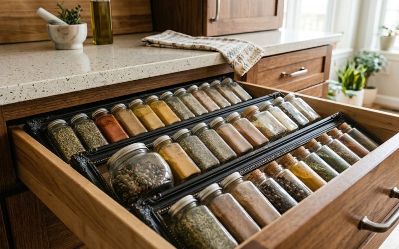 Transformei a gaveta da cozinha em um espaço de organização com porta-retratos