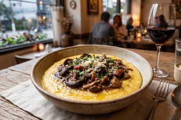 Sabor e aconchego: polenta aveludada com ragu de cogumelos e vinho tinto