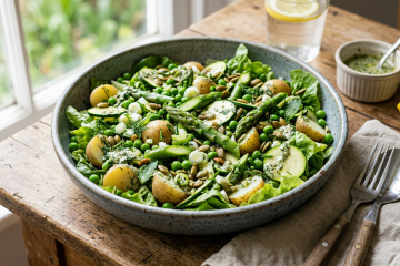 Salada verde de primavera com molho artesanal: pronta em apenas 15 minutos!