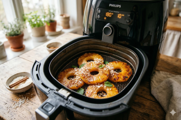 Experimente a deliciosa sobremesa de abacaxi caramelizado feita na airfryer!