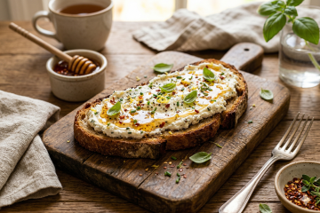 Descubra como preparar uma deliciosa torrada rústica com ricota aromática e mel picante
