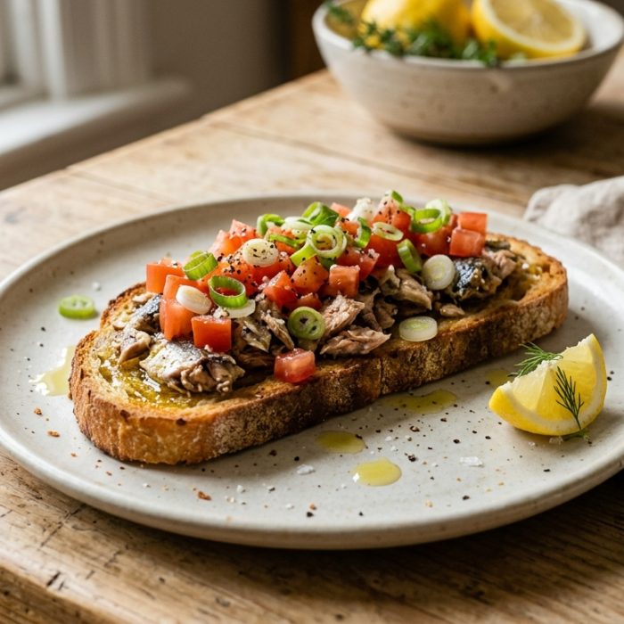 Cozinheiros afirmam: “Sardinha enlatada ganha sabor com pão tostado, tomate picado e cebolinha