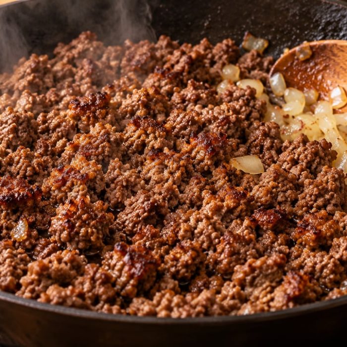 Delicie-se com um estrogonofe saboroso feito com iogurte grego e 500 gramas de carne moída
